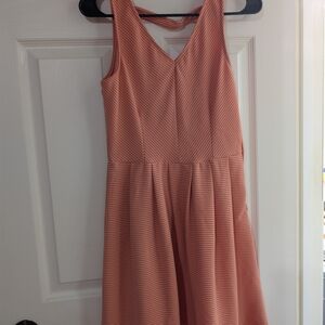 Chic Coral Striped Midi Dress